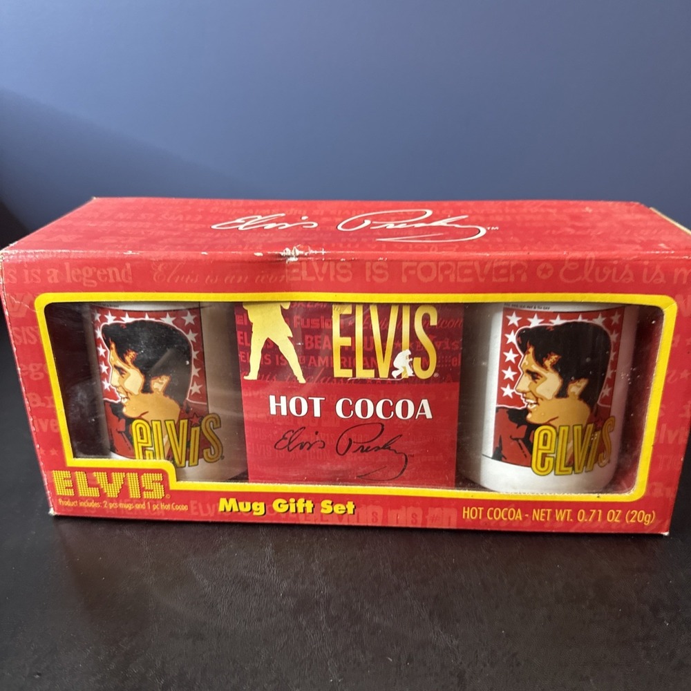 ELVIS PRESLEY Gift Set 2 Mugs 1 Hot Chocolate Mix (expired 2010)